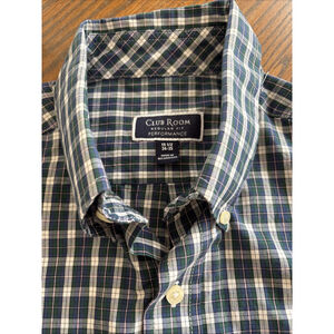 club room regular fit performance blue check 15 1/2 34-35